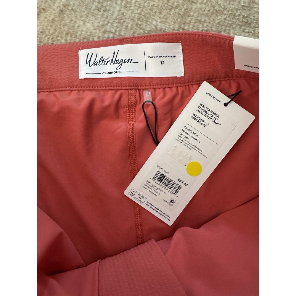 NWT Walter Hagen Clubhouse 16” Seersucker Skort Size 12 Pink Rouge - Picture 5 of 5